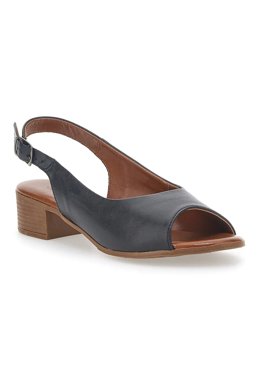 Sandali Flat Neri In Vera Pelle Con Tacco 4 Cm Pittarello Look 243065