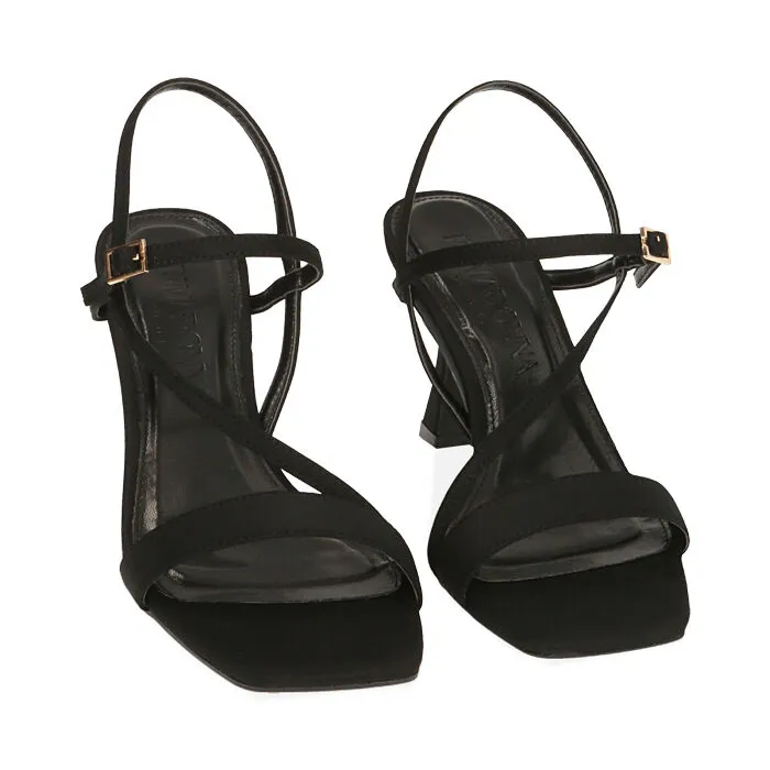 Sandali neri in lycra, tacco 7,5 cm
