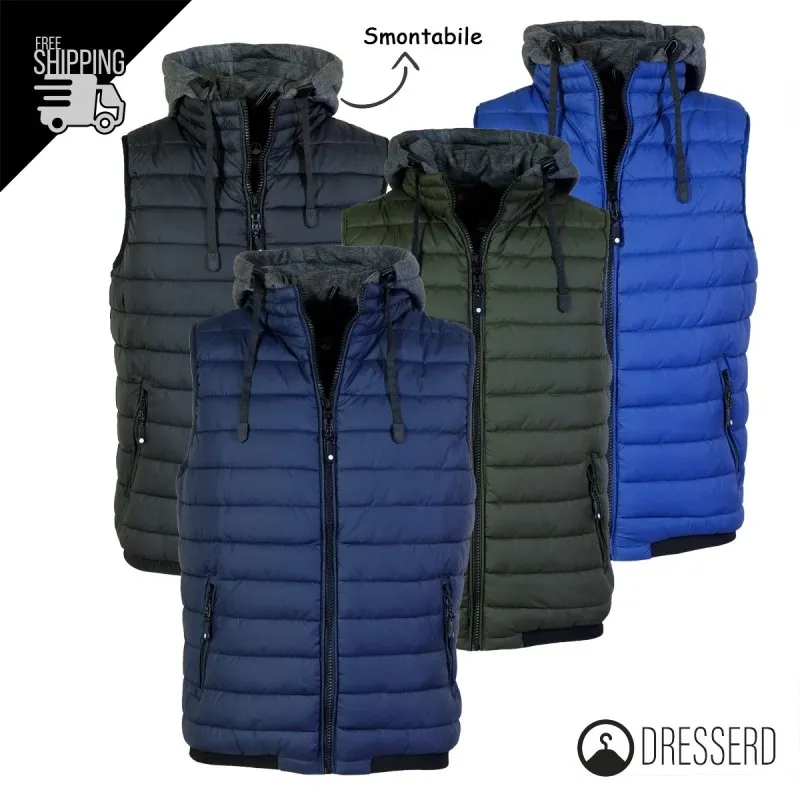 Smanicato Uomo Dresserd con Cappuccio in Felpa Smontabile Smanicati Invernali