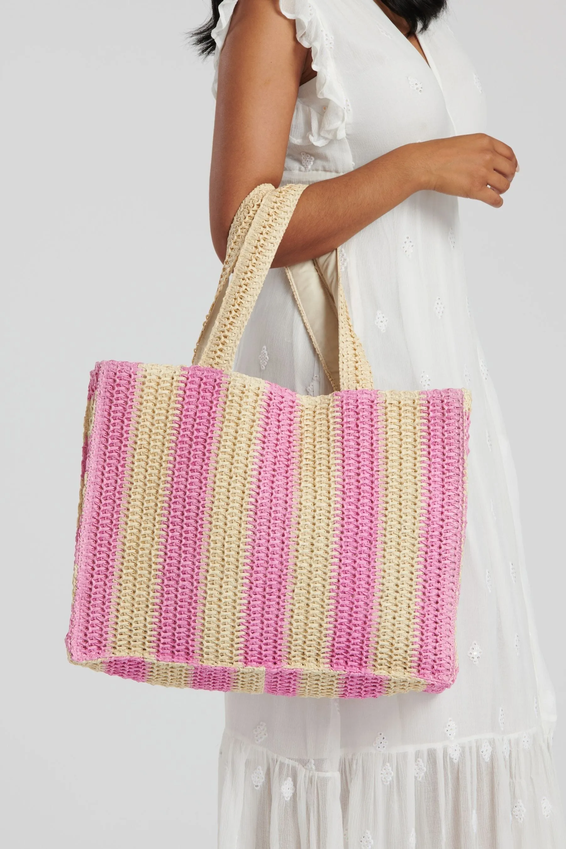 South Beach - Borsa in paglia intrecciata a righe