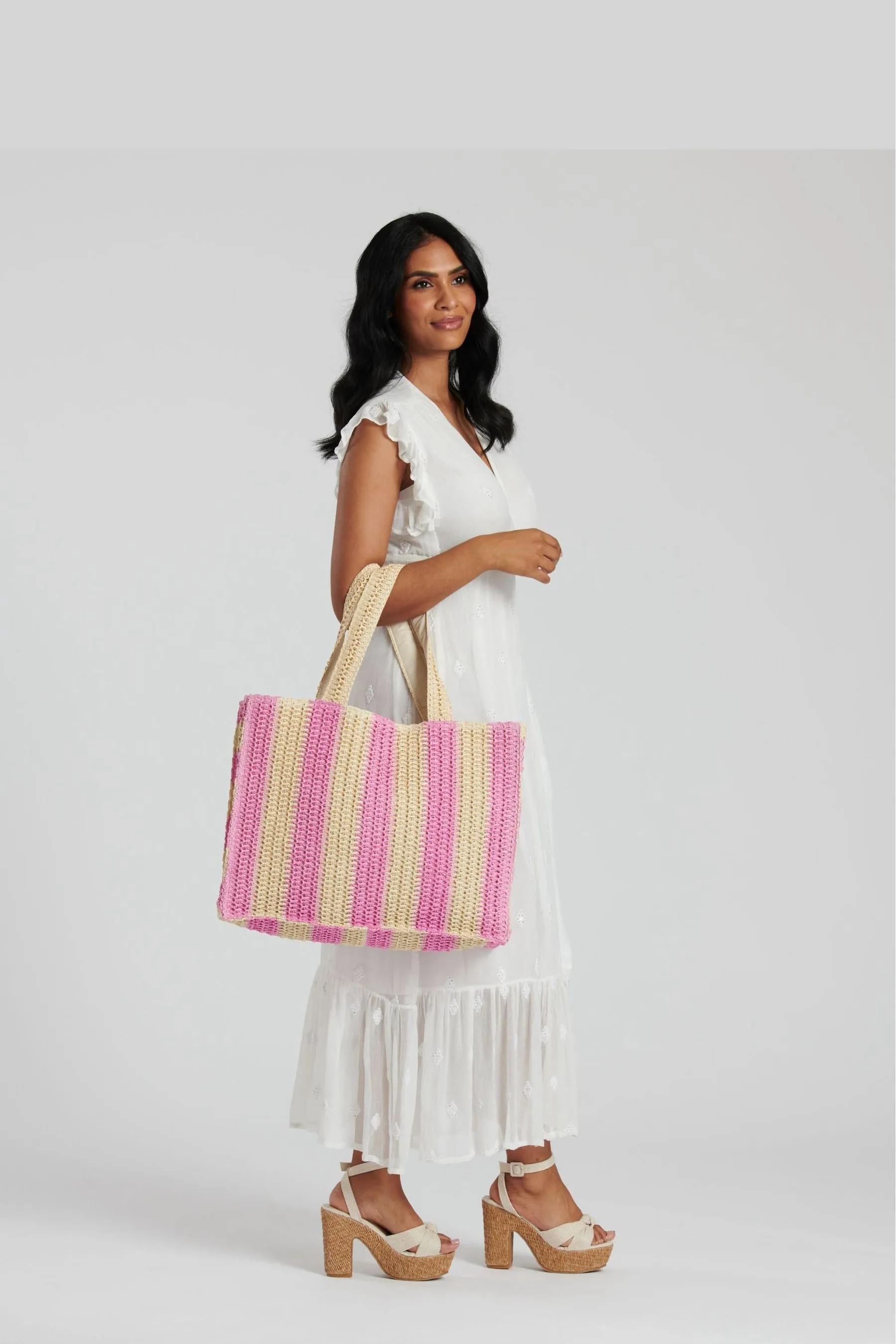 South Beach - Borsa in paglia intrecciata a righe