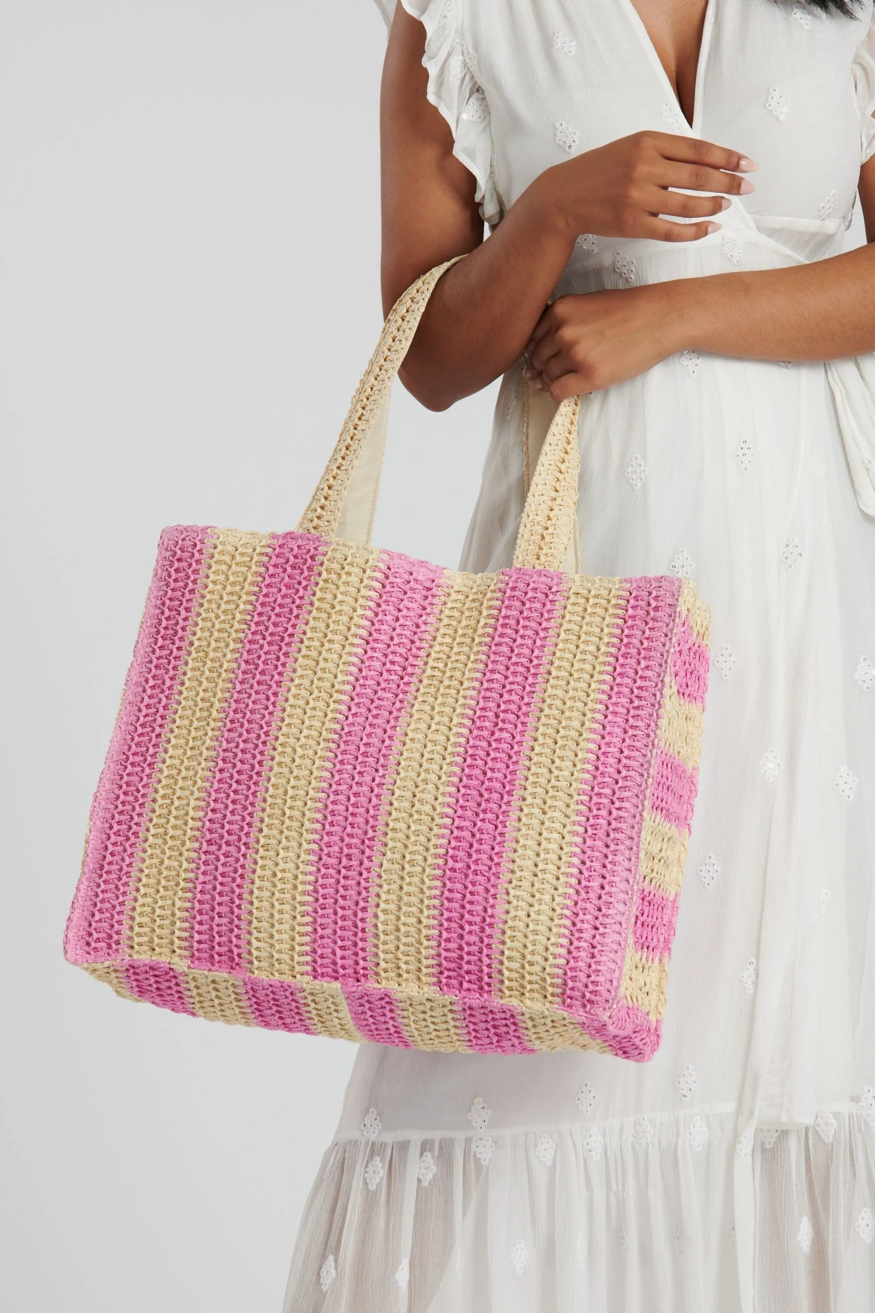 South Beach - Borsa in paglia intrecciata a righe