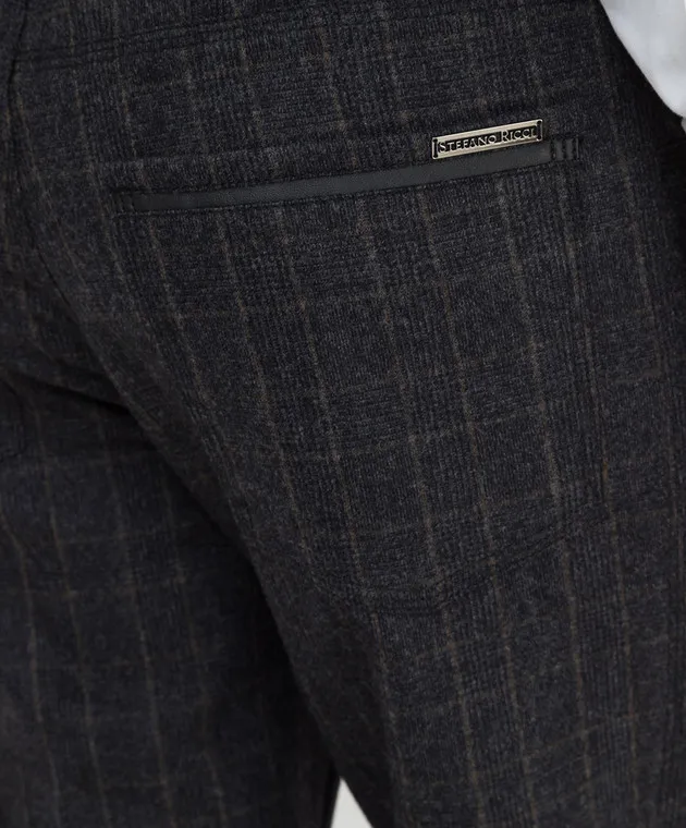 Stefano Ricci Pantaloni in lana check color carbone MBT14000208070