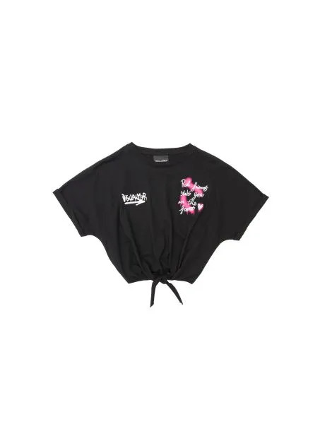 T-shirt Corta Donna di Disclaimer Stampa Logo 51700 Nero
