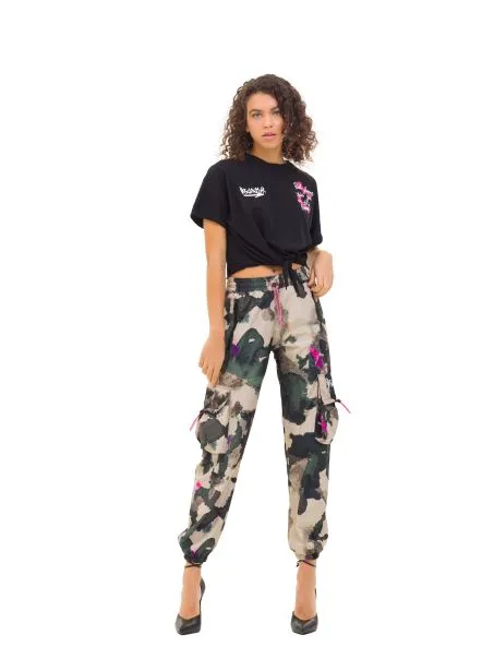 T-shirt Corta Donna di Disclaimer Stampa Logo 51700 Nero