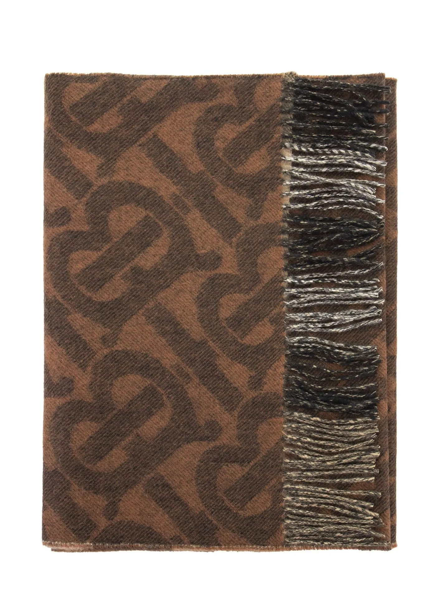 TB HALF MEGA – Reversible cashmere scarf with tartan and monogram pattern