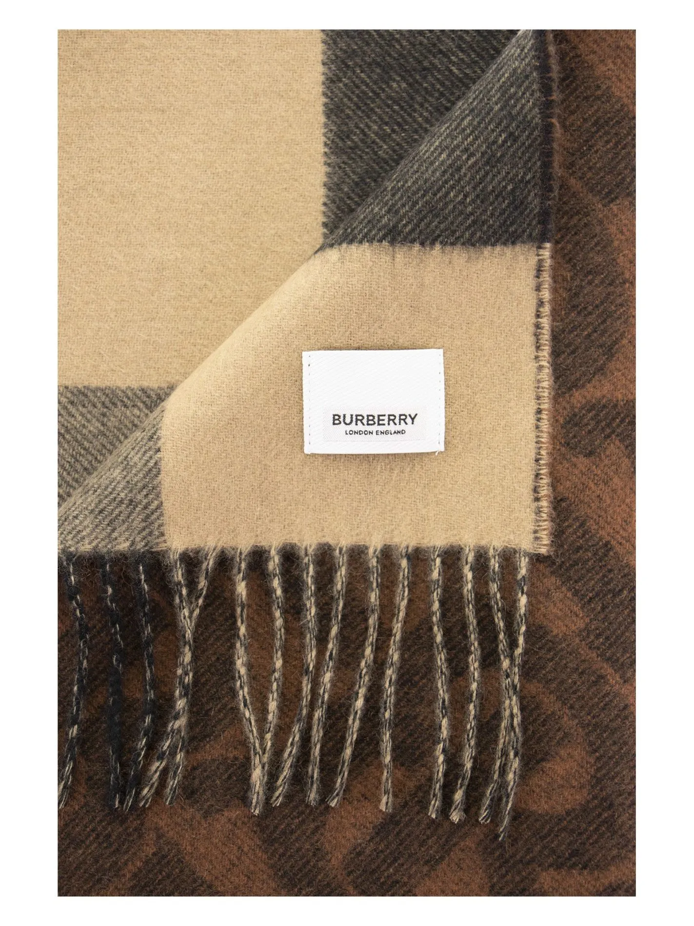 TB HALF MEGA – Reversible cashmere scarf with tartan and monogram pattern