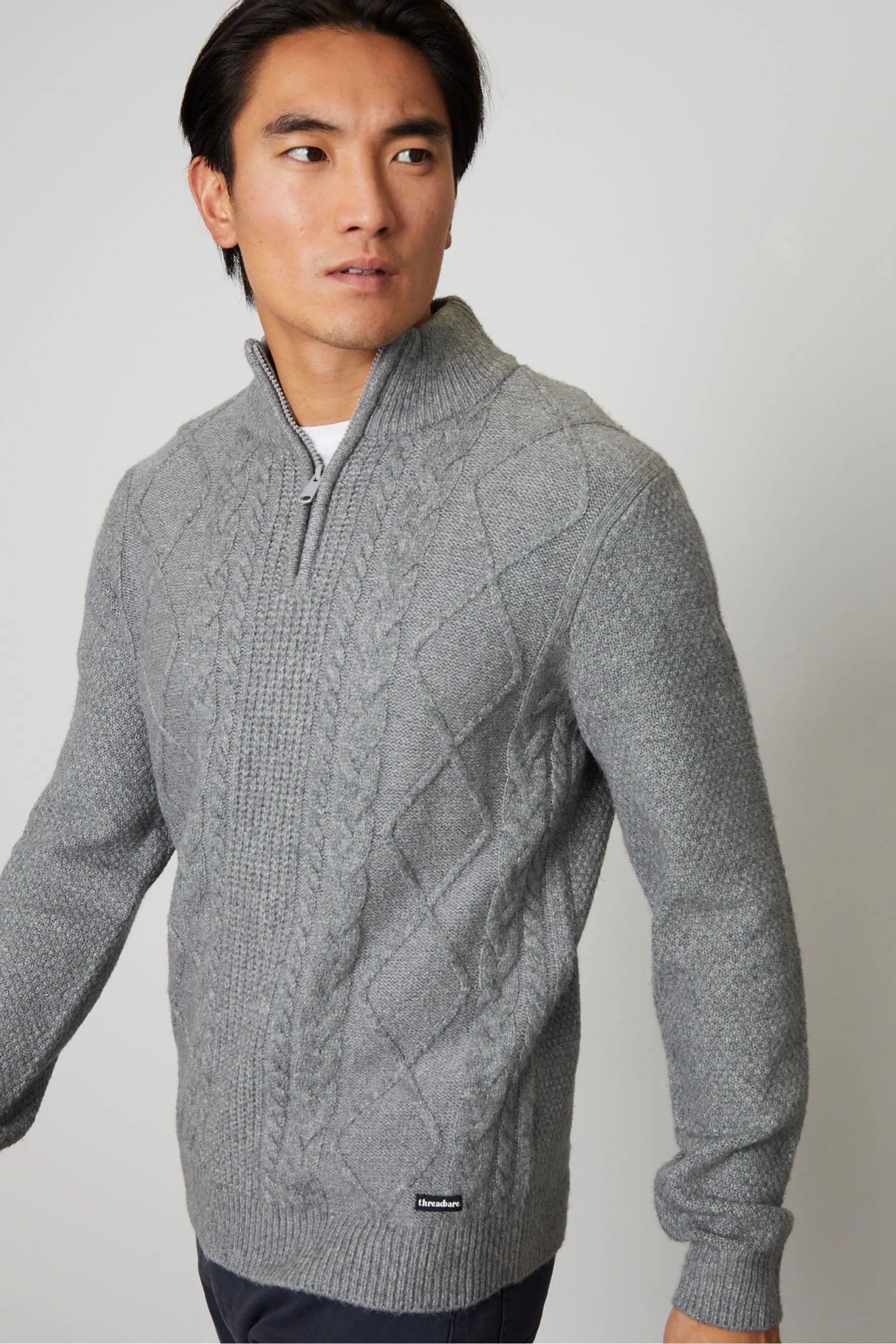 Threadbare maglia lavorata a trecce con zip a 1/4