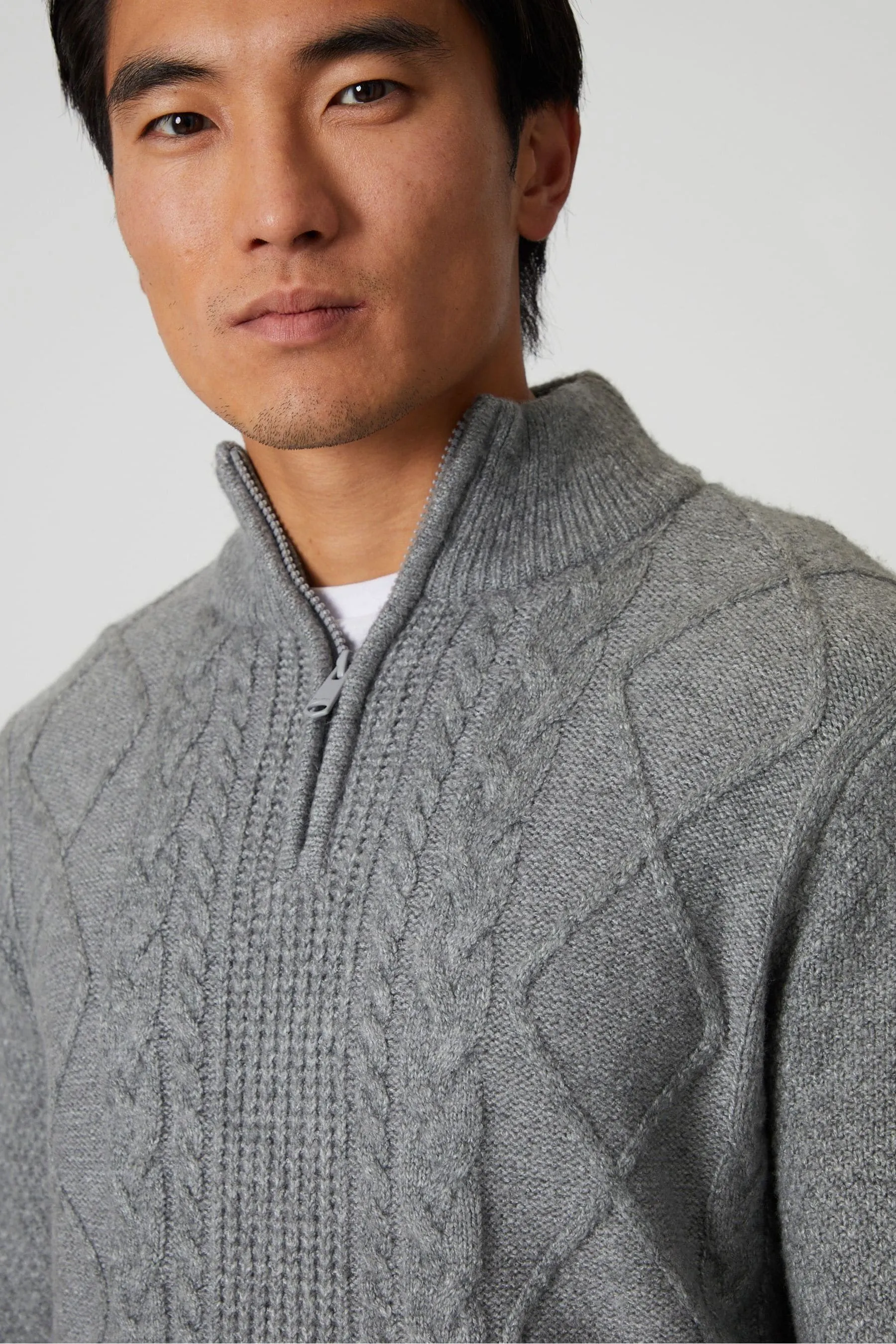 Threadbare maglia lavorata a trecce con zip a 1/4