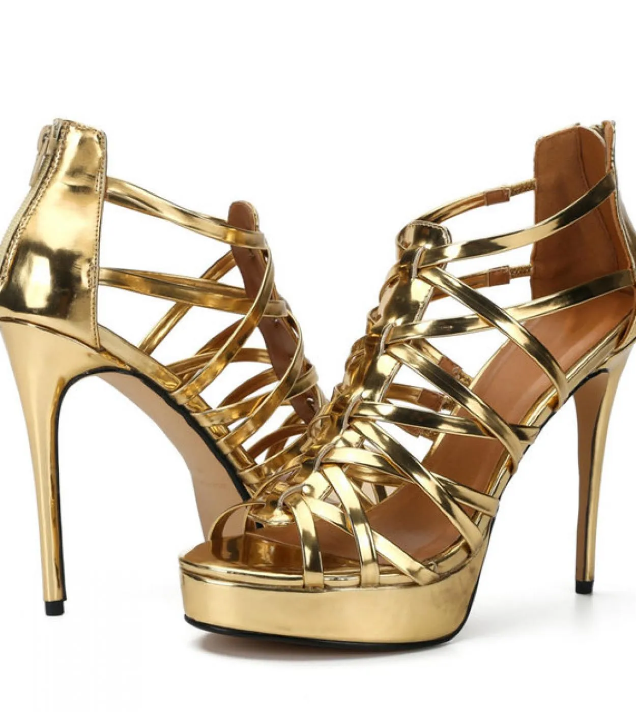 Tikicup Women Shiny Gold 135cm Ultra High Heel Platform Sandali gladiatore Crossdresser Tacchi a spillo Pompe estive Taglia 395