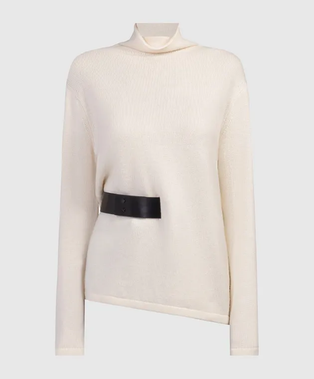 Tom Ford Maglione in cashmere bianco con cintura in pelle MAK723YAX098