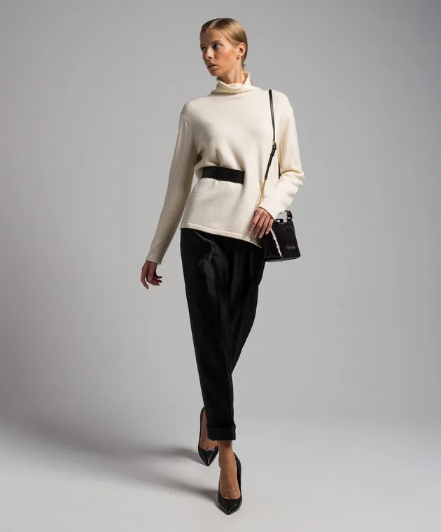 Tom Ford Maglione in cashmere bianco con cintura in pelle MAK723YAX098
