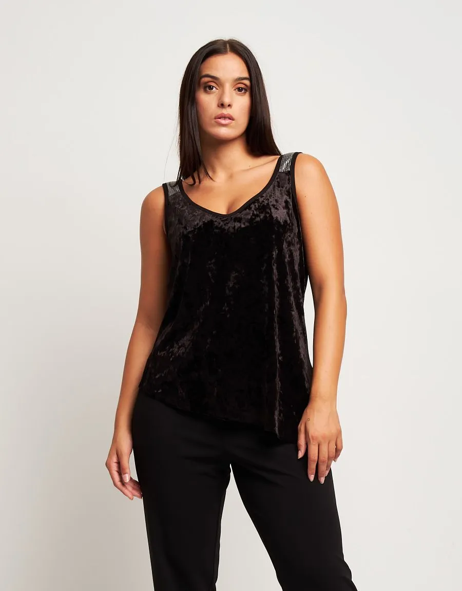 Top in velluto assimmetrico con inserti