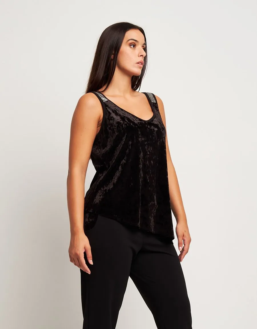Top in velluto assimmetrico con inserti
