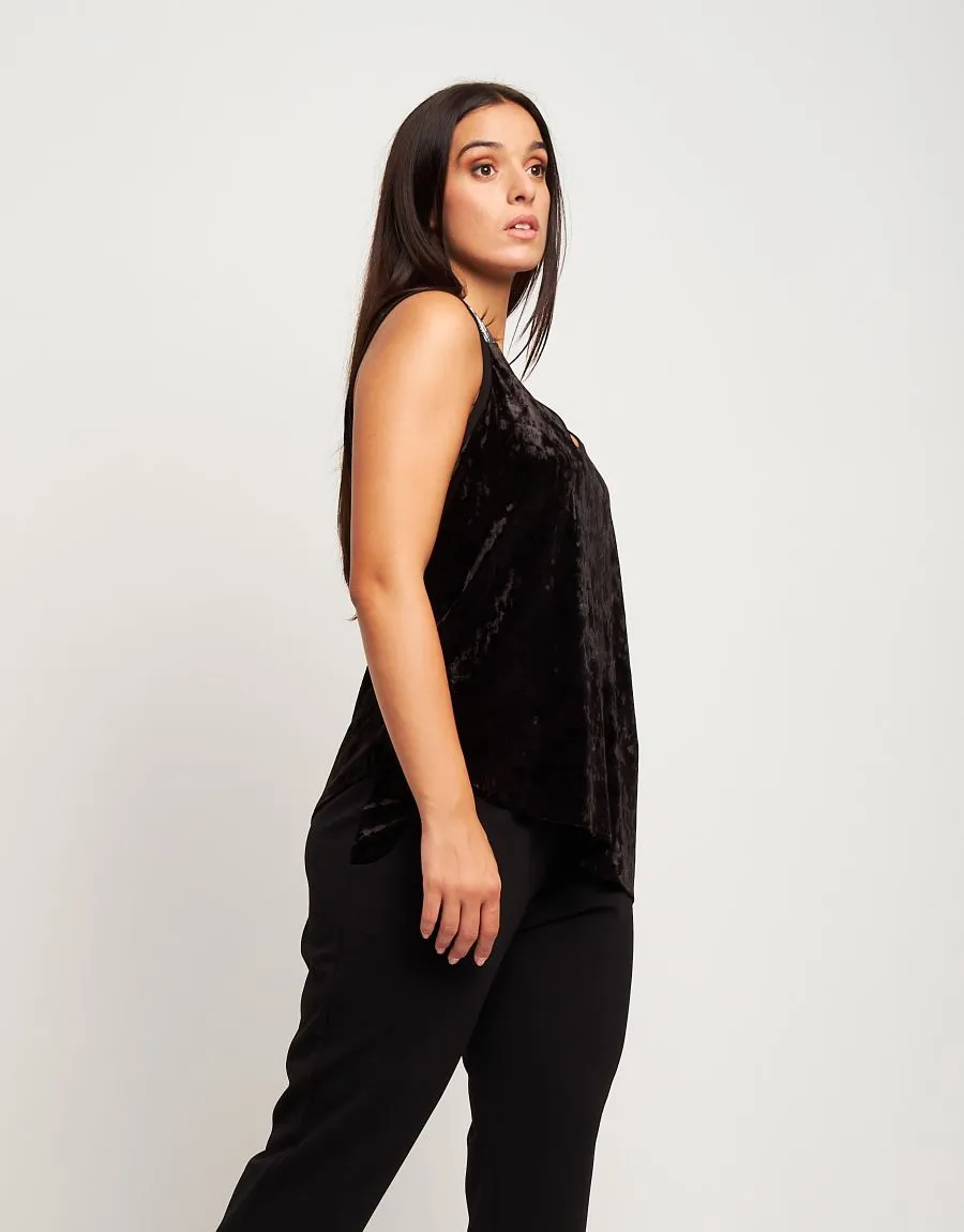 Top in velluto assimmetrico con inserti
