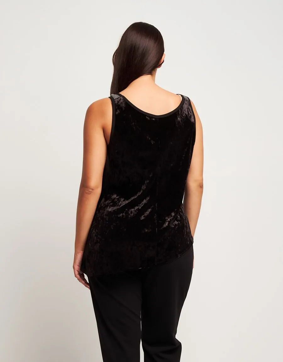 Top in velluto assimmetrico con inserti