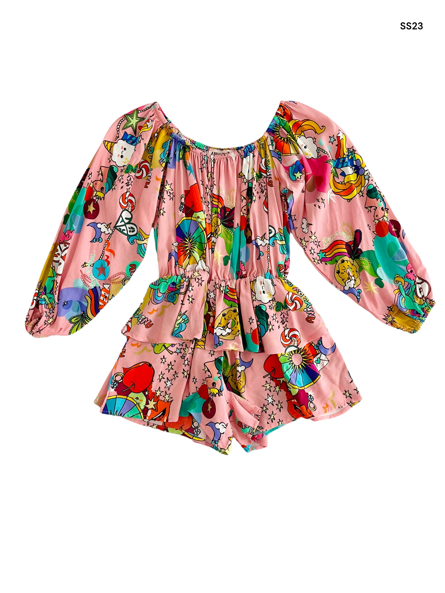 Tuta rosa con stampa unicorni all over per bambina