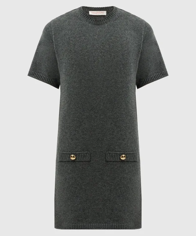 Valentino Mini abito in lana grigia con logo VLogo Signature 5B3KC57W8N2