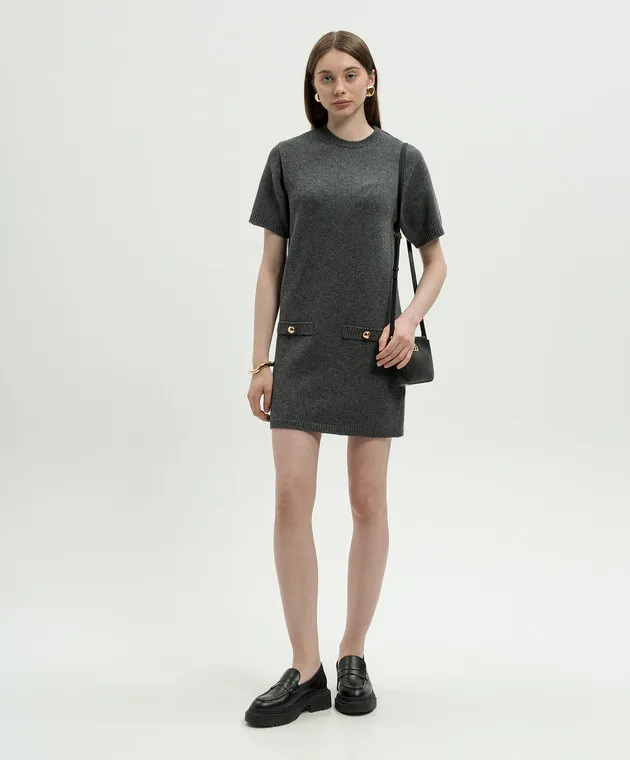 Valentino Mini abito in lana grigia con logo VLogo Signature 5B3KC57W8N2