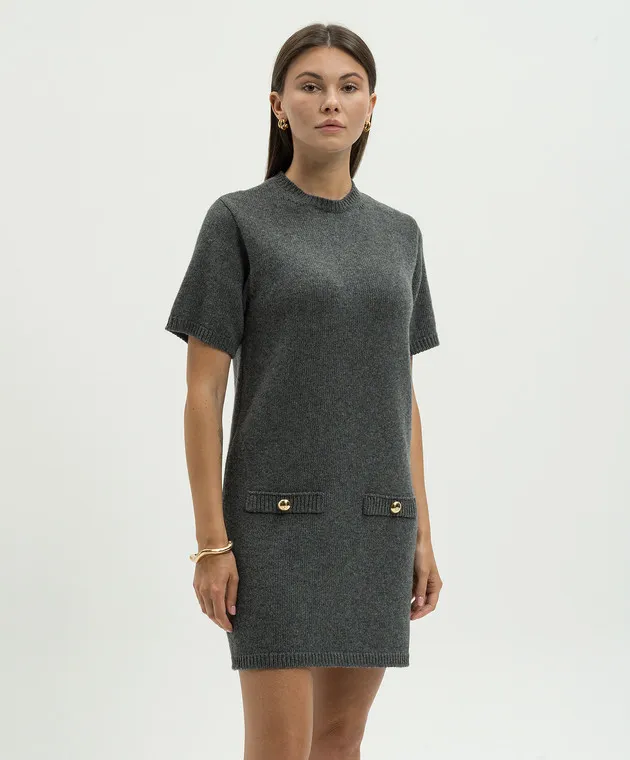 Valentino Mini abito in lana grigia con logo VLogo Signature 5B3KC57W8N2