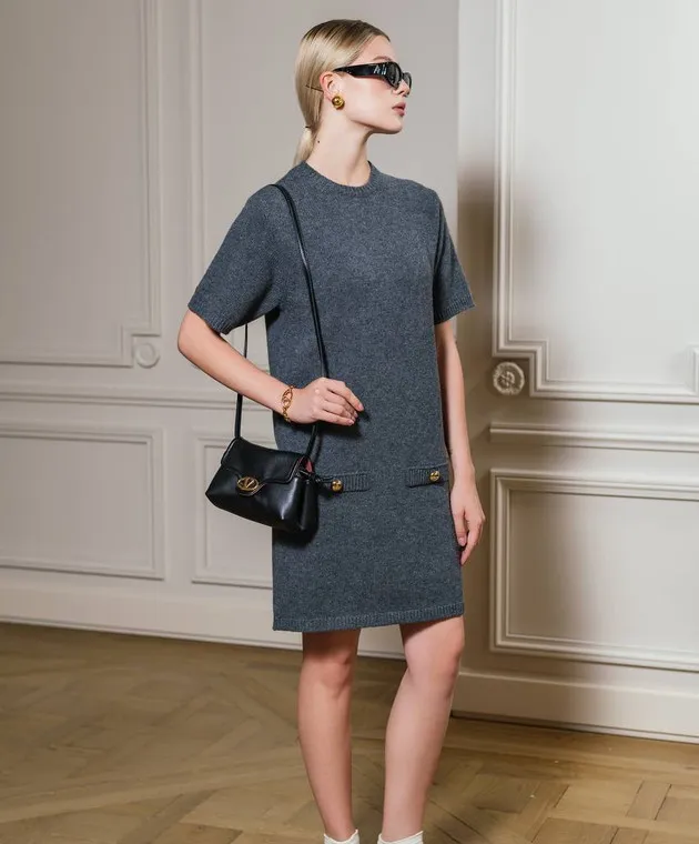 Valentino Mini abito in lana grigia con logo VLogo Signature 5B3KC57W8N2