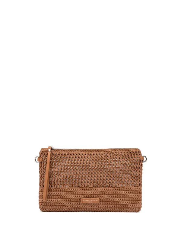 Victoria leather clutch bag in crochet fabric