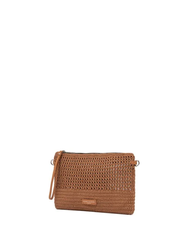 Victoria leather clutch bag in crochet fabric