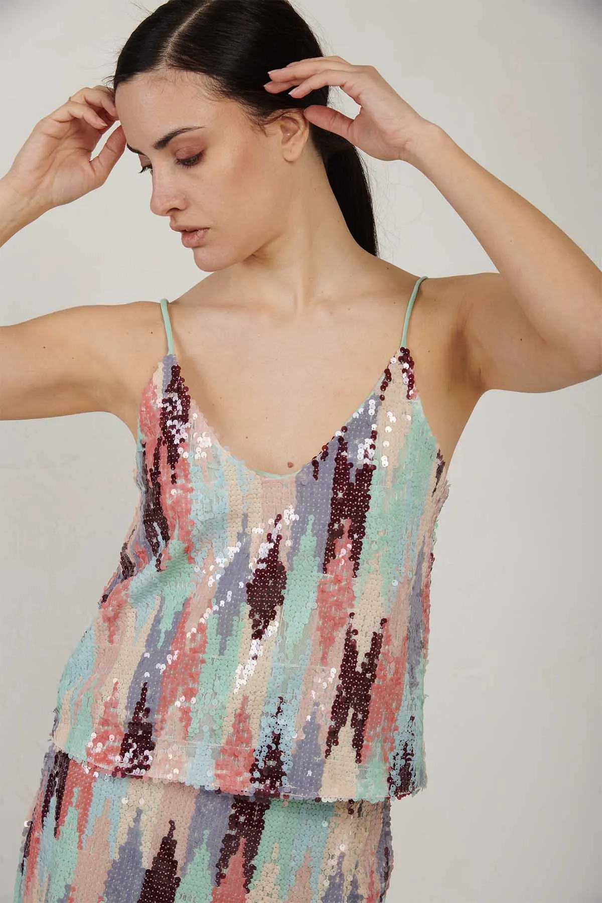 WEILI ZHENG top di paillettes multicolore
