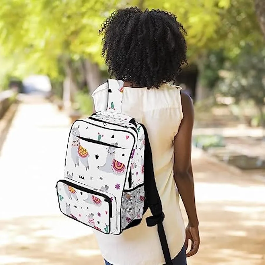 Zaino da donna per college,borsa da viaggio zaino classico,cactus simpatico lama grigio,Zainetto casual leggero 142105145