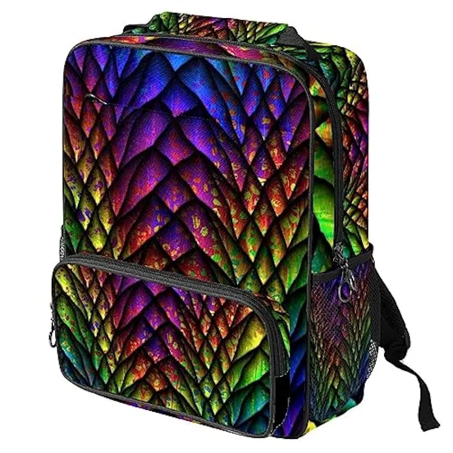 Zaino da donna per college,borsa da viaggio zaino classico,Scala di pesce di dinosauro arcobaleno vintage,Zainetto casual legger