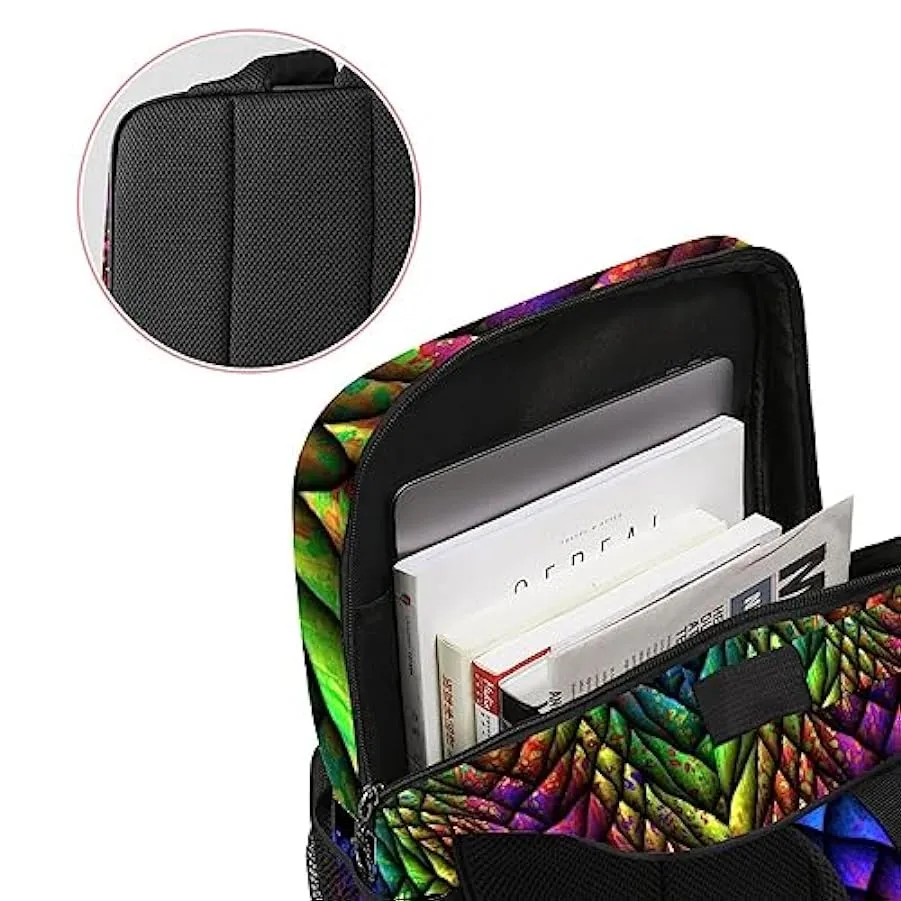 Zaino da donna per college,borsa da viaggio zaino classico,Scala di pesce di dinosauro arcobaleno vintage,Zainetto casual legger