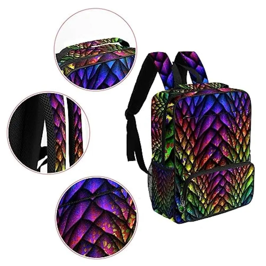 Zaino da donna per college,borsa da viaggio zaino classico,Scala di pesce di dinosauro arcobaleno vintage,Zainetto casual legger