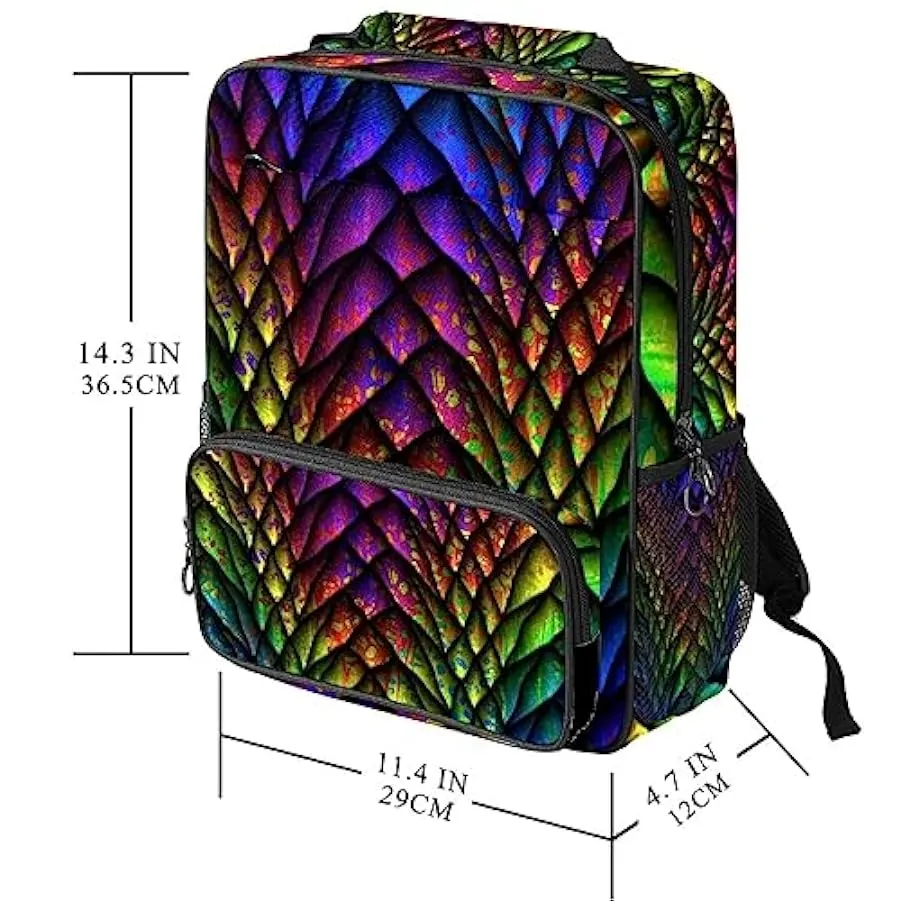 Zaino da donna per college,borsa da viaggio zaino classico,Scala di pesce di dinosauro arcobaleno vintage,Zainetto casual legger