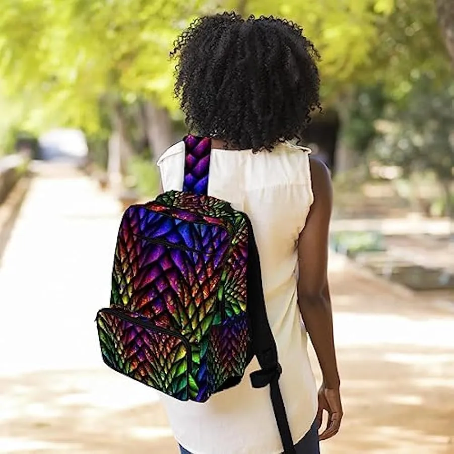Zaino da donna per college,borsa da viaggio zaino classico,Scala di pesce di dinosauro arcobaleno vintage,Zainetto casual legger